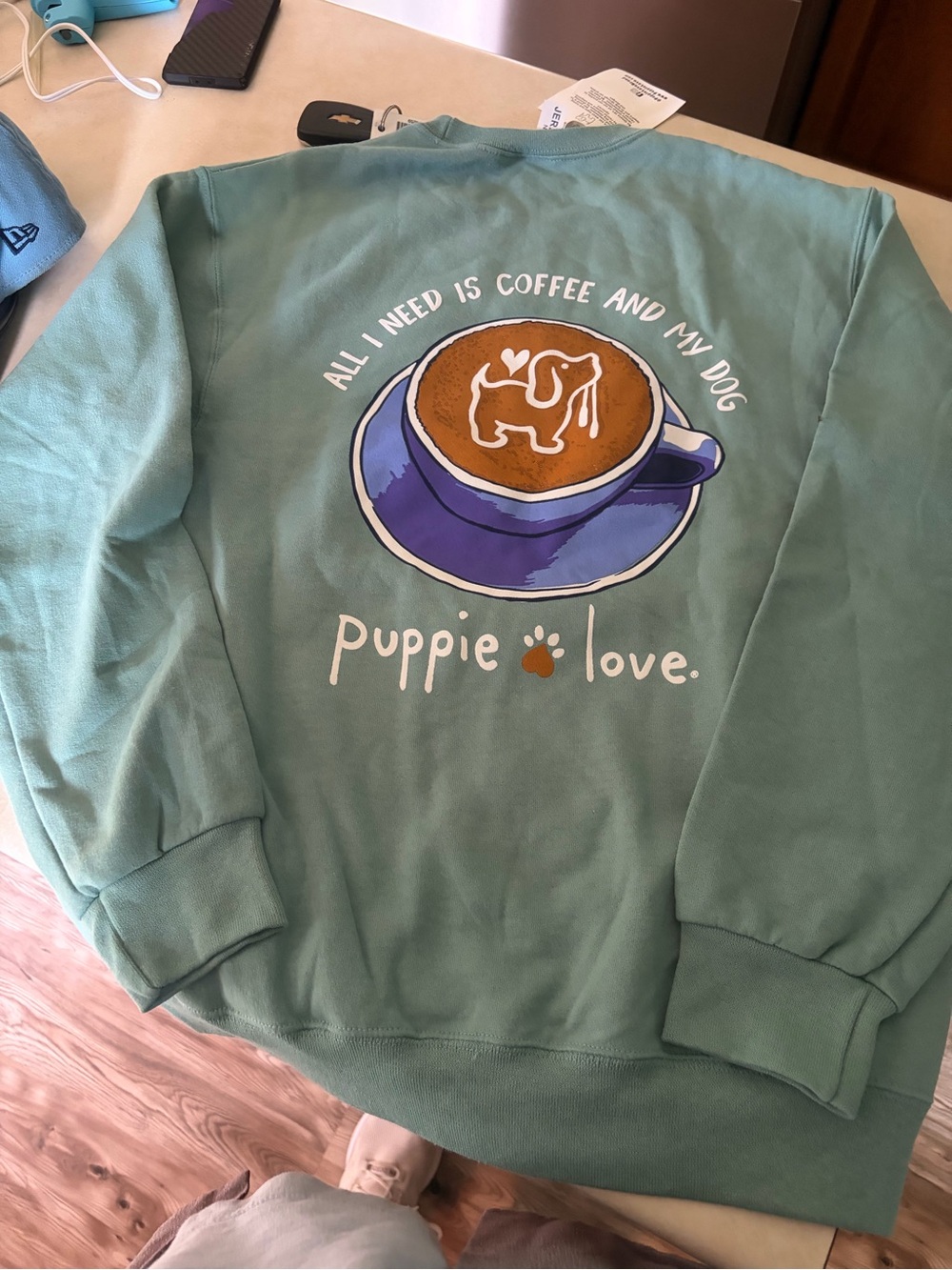 NWT Puppie Love Mint Green Graphic Crewneck Sweatshirt